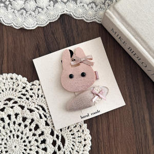 Noeud en tissu pailleté rose doux pour enfants, clips à cheveux mignons en forme de lapin, accessoires, <span class=keywords><strong>frange</strong></span>, cheveux courts, côté - Product Image 3