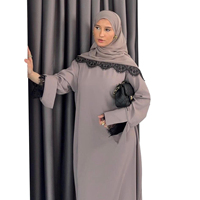 Nouvel ensemble élégant de 2 pièces Abaya en dentelle de Dubaï, vêtements islamiques Nida, robe modeste pour femme musulmane avec hijab assorti, collection automne mariage