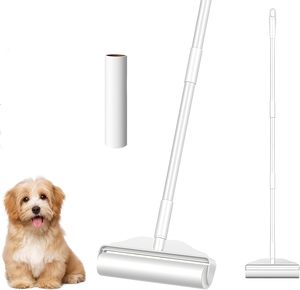 Rodillo quitapelusas de mango largo con varilla de acero inoxidable empalmada, removedor de pelo de mascotas con adhesivo fuerte para ropa y ropa de cama - Product Image 1