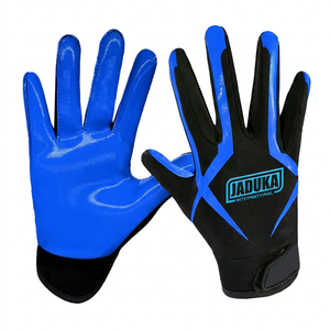 Gants de football américain personnalisés de haute qualité, bleus, professionnels, en polyester/coton, à doigts entiers, antidérapants - Product Image 2