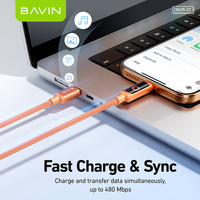 Kabel Tipe C BAVIN Berkualitas Tinggi dan Tahan Lama CB415 Nylon Braided 60W Pengisian Daya 480 Mbps Transfer Data