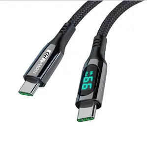 USB C Data Cable LED Power display E-Marker PD 100W 5A Fast Charging Cable 2m 480Mbps data transmission type C cable