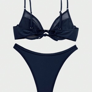 Noir Sexy maillot de bain maillot de bain maillot de bain rétro femmes maillots de bain Logo personnalisé Bikinis femmes deux pièces Bikini ensemble maille maillots de bain ensembles - Product Image 3