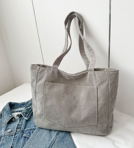 Sac à main multifonctionnel en coton et velours côtelé avec logo personnalisé, poche et fermeture éclair, sac de shopping - Product Image 4