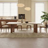 Table à manger rectangulaire moderne et minimaliste en bois massif avec plateau en dalle de dolomite suspendue pour salle à manger, mobilier de maison
