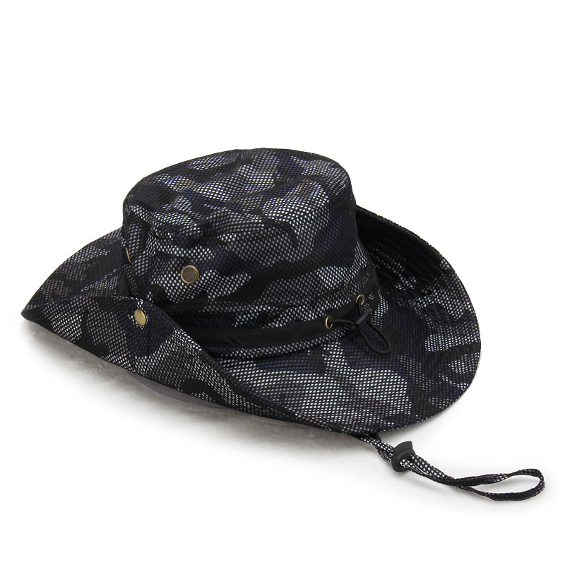 Wholesale Custom logo Mesh Bucket Hat Camouflage Hunting Running Fishing Cap Men Women Outdoor Sun Cap Foldable Tactical Hat