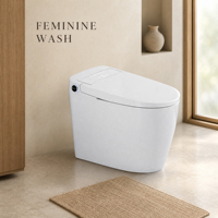 WC Commercial Intelligent à Ouverture Automatique du Couvercle, Siège Chauffant Télécommandé, Cuve Allongée à Fixation au Sol, Réservoir Intégré, Siphon en S