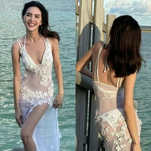 Của phụ nữ thời trang mùa hè không tay Spaghetti sexy v-cổ ren chắp vá <span class=keywords><strong>Bikini</strong></span> với logo phía trước eo <span class=keywords><strong>cinched</strong></span> từ Boutique - Product Image 2
