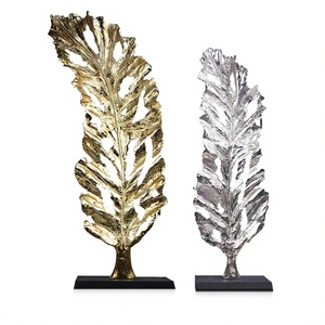 Vajilla de diseño de hoja grande de Metal de aluminio chapado en oro, decoración de oficina, pieza de exhibición, escultura de naturaleza muerta, sala de exposición de oficina, hogar - Product Image 1