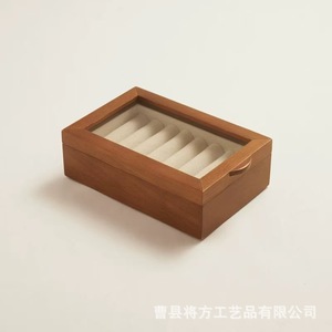 Solid Wood Jewelry Box With <b>Mirror</b> Flip Top Ring <b>Storage</b> Organizer For Earrings And Watches Small High End Exquisite Design - Product Image 4