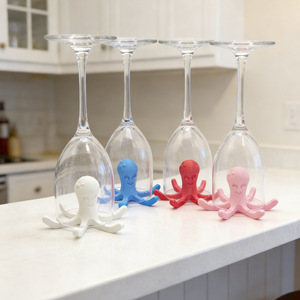 Égouttoir à bouteilles autoportant en forme de pieuvre bleu et rose, support de séchage pour tasses, pièce décorative - Product Image 3