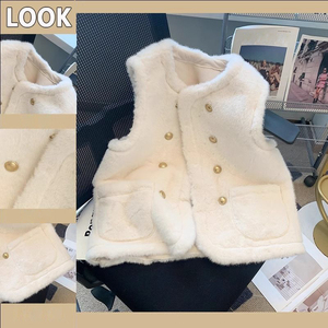 <span class=keywords><strong>Gilet</strong></span> élégant en fausse fourrure pour <span class=keywords><strong>femme</strong></span>, style cardigan tricoté à double boutonnage, pull sans manches épais et <span class=keywords><strong>chaud</strong></span> en peluche pour l'hiver - Product Image 3