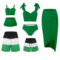 Groothandel Grote Maat Familie Bikini Set Strik Hoge Taille Zwemkleding OEM Moeder Dochter 2-delig Gerimpeld Print Badpak