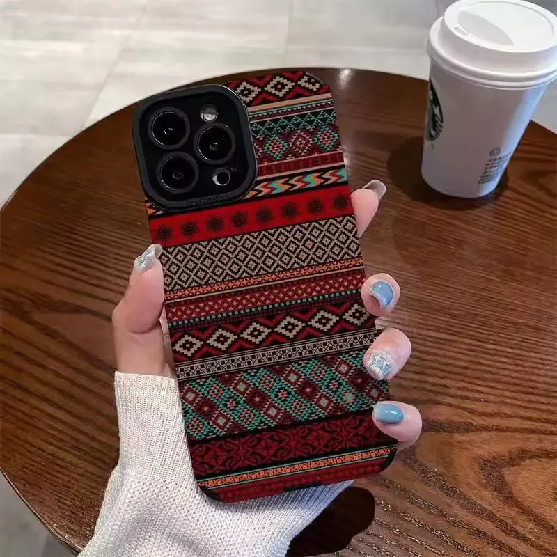 Vintage Burlap Pattern Colorful Camera Protect Silicone Cover Phone Case For iPhone 15 14 13 12 11 Pro Max X XR XS 7 8Plus