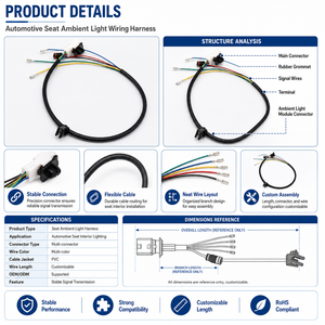 Faisceau de câblage personnalisé pour éclairage d'ambiance des sièges automobiles, assemblage de câbles d'éclairage intérieur de voiture OEM ODM - Product Image 3