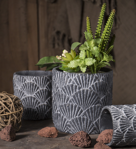 การออกแบบสร้างสรรค์นูน<span class=keywords><strong>รูป</strong></span>ใบไม้กระถางดอกไม้ซีเมนต์รอบ<span class=keywords><strong>สมา</strong></span>ร์ทพืชหม้อยืนหม้อสวน - Product Image 2