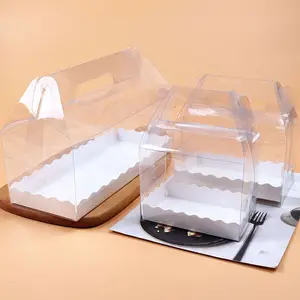食品级定制标志蛋糕盒带手柄小食品透明ps包装塑料瑞士卷蛋糕盒