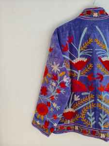 Veste en velours Suzani faite à la main, broderie ethnique artisanale, manteau d'hiver bohème, tenue de festival artistique, veste Suzani pour femmes - Product Image 5