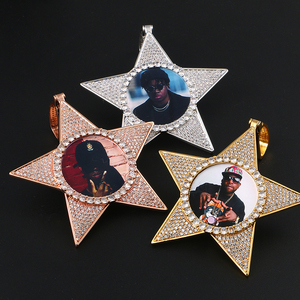 Pendentif personnalisé avec photos en or glacé de 50 mm, diamants CZ AAAAA, étoile, collier hip-hop, pendentif avec photo personnalisée - Product Image 2