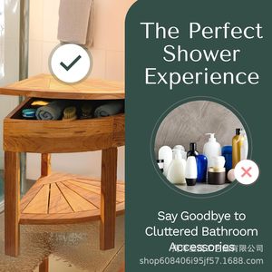 Shengmao Corner Bathroom Stool 45.72x45.72x45.72 Cm With <b>Storage</b> Natural Wood Color For <b>Bath</b> Use - Product Image 4