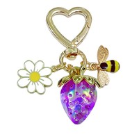 Mignonne fille sac accessoire pendentif doux coeur-forme trois fraise tournesol porte-clés nouvelle résine porte-clés