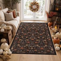 Tapis vintage bohème à fleurs, résistant aux taches, grand, brun foncé, lavable, antidérapant, pour la maison, décoration intérieure