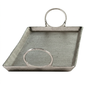 Plateau à apéritifs en métal moulé plat avec poignées rondes surélevées – Plat en aluminium contemporain pour la restauration et la présentation de barware - Product Image 1