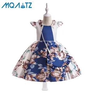 MQATZ girl flower printed red dress for kids 3-7 year baby party dress with bag print children African frocks L5511