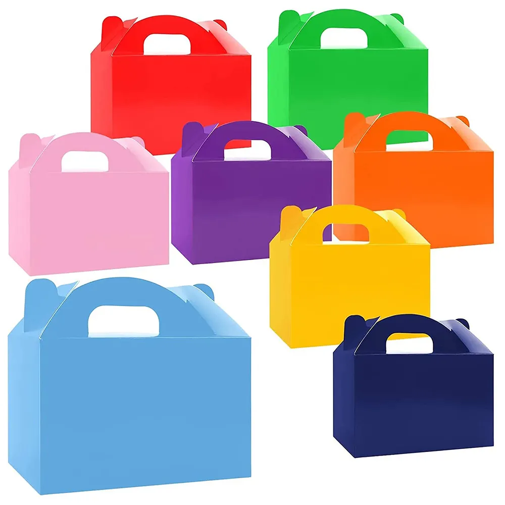 Neue sortierte Multi Bright Colors Giebel box Tragbare Papier kuchen tasche Frühstück Happy Meal Candy Cheese Cake Box mit Griff