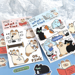 2 hojas por paquete, Serie de Memes de Gatos, Pegatinas con temática de gatos lindos y divertidos para diarios creativos - Product Image 2