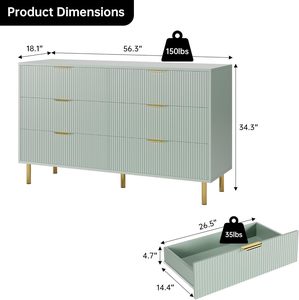 Comò moderno a 6 cassetti per camera da letto con manico in oro, cassettiera in legno e Organizer per soggiorno - Product Image 2