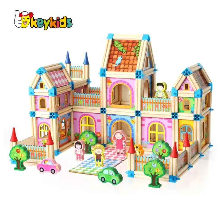 Castle لعبة خشبية للأطفال W13A212 وصلت حديثًا لبناء منزل