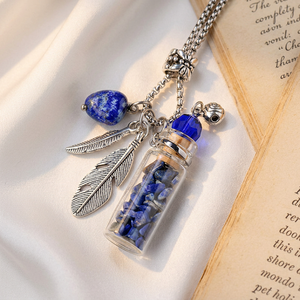Nouveau Collier Pendentif Bouteille à Parfum en Acier Inoxydable avec Pierre Naturelle Quartz Rose et Cristal Créatif - Product Image 2