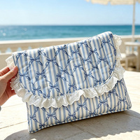 Sac de maquillage matelassé à volants personnalisé, écologique, vente chaude, en gros, portable, pour l'extérieur, pour filles