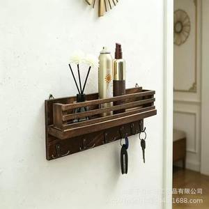 Wooden Wall Mounted Key And Mail Rack With <b>Hooks</b> For Living Room Storage Organizer Rectangle Shape 2 Layer <b>Shelf</b> - Product Image 4