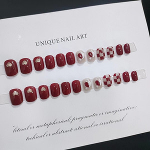 Faux Ongles de Luxe à Coller, Motifs Cœur <span class=keywords><strong>et</strong></span> Grille Rouge, Paillettes <span class=keywords><strong>et</strong></span> Sequins, Vente en Gros - Product Image 6