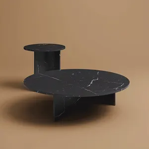 Nero marquina mármore móveis baixos tabelas sala de estar redonda centro lado da extremidade de pedra mesa de café mesa de mármore preto