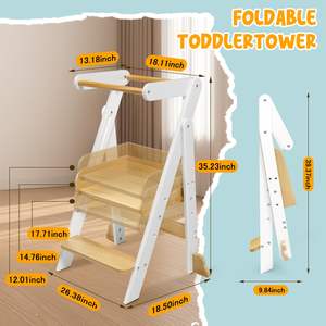 Torre de aprendizaje de madera para niños, torre de aprendizaje de madera de pie plegable para niños pequeños ajustable en rieles de seguridad de <span class=keywords><strong>4</strong></span> alturas - Product Image 6
