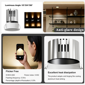 ไฟดาวน์ไลท์แบบฝังเพดานไร้ขอบ 6W 10W ปรับความสว่างได้ ป้องกันแสงสะท้อน รองรับ Tuya Saa สำหรับโรงแรมและอาคารพาณิชย์ - Product Image 2