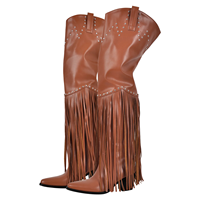 Bottes personnalisées à franges au-dessus du genou, à bout pointu, à talon épais, style cuissardes pour femme