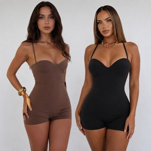 Women's Solid Padded Braless Jumpsuit Knitted Sleeveless Backless One Piece Bodysuit Sexy Gym Activewear Unitard Summer Hot Sale - Product Image 1
