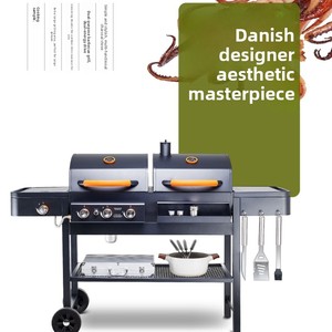 Griglia <span class=keywords><strong>BBQ</strong></span> Moderna a Gas e Carbone per Esterni, Grande Stile Americano in <span class=keywords><strong>Ghisa</strong></span> con 4 Bruciatori, Facile da Assemblare, con Sistema di Sicurezza per la Deaerazione - Product Image 4