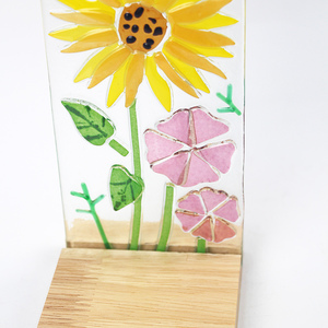 Fused <b>Glass</b> Floral Statues, Sunflower Butterfly <b>Glass</b> Tabletop Desktop <b>Glass</b> <b>Candlestick</b> Ornament for Household & Gift Use - Product Image 5