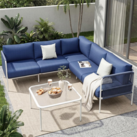 Ensemble de conversation en forme de L pour patio, canapé d'angle en rotin d'extérieur avec table basse pour jardin et véranda