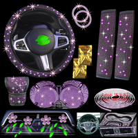 Ensemble d'accessoires de voiture en strass, housse de volant universelle rose, ensemble de décoration intérieure de voiture pour femmes et filles