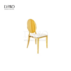 Silla de Boda Minimalista con Temática Blanca, Respaldo Ovalado Dorado con Espejo Completo, Cojín Blanco de PU, Patas Doradas Rectas, <span class=keywords><strong>Asiento</strong></span> para Banquete - Product Image 2