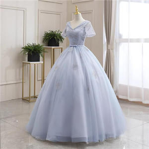 فستان سهرة جديد للسيدات والفتيات بلون أزرق رمادي بأكمام طويلة وقصيرة للحفلات والعروض والرقص والغناء - Product Image 4