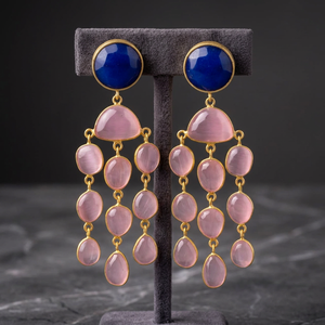 Pendientes de Araña de Latón Chapado en Oro con Cuarzo Rosa de Moda, Estilo Étnico, Hechos a Mano con Piedras Preciosas - Product Image 3
