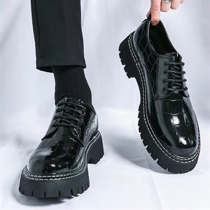 Chaussures habillées décontractées pour hommes à lacets, rehaussantes, à plateforme, motif croco, semelle épaisse, pour le bureau - Product Image 3