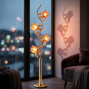 Luxury Floral Standing <b>Floor</b> <b>Lamp</b>, Gold Metal S‑Curve Design, Soft Warm <b>Floor</b> Light <b>for</b> Living Room Bedroom Home Accent - Product Image 4